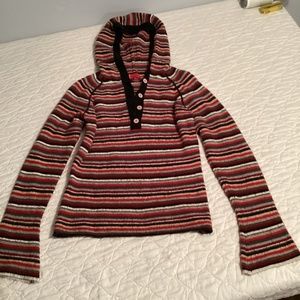 Vintage Levis Striped Wool Hooded Sweater Womens Size Medium Button